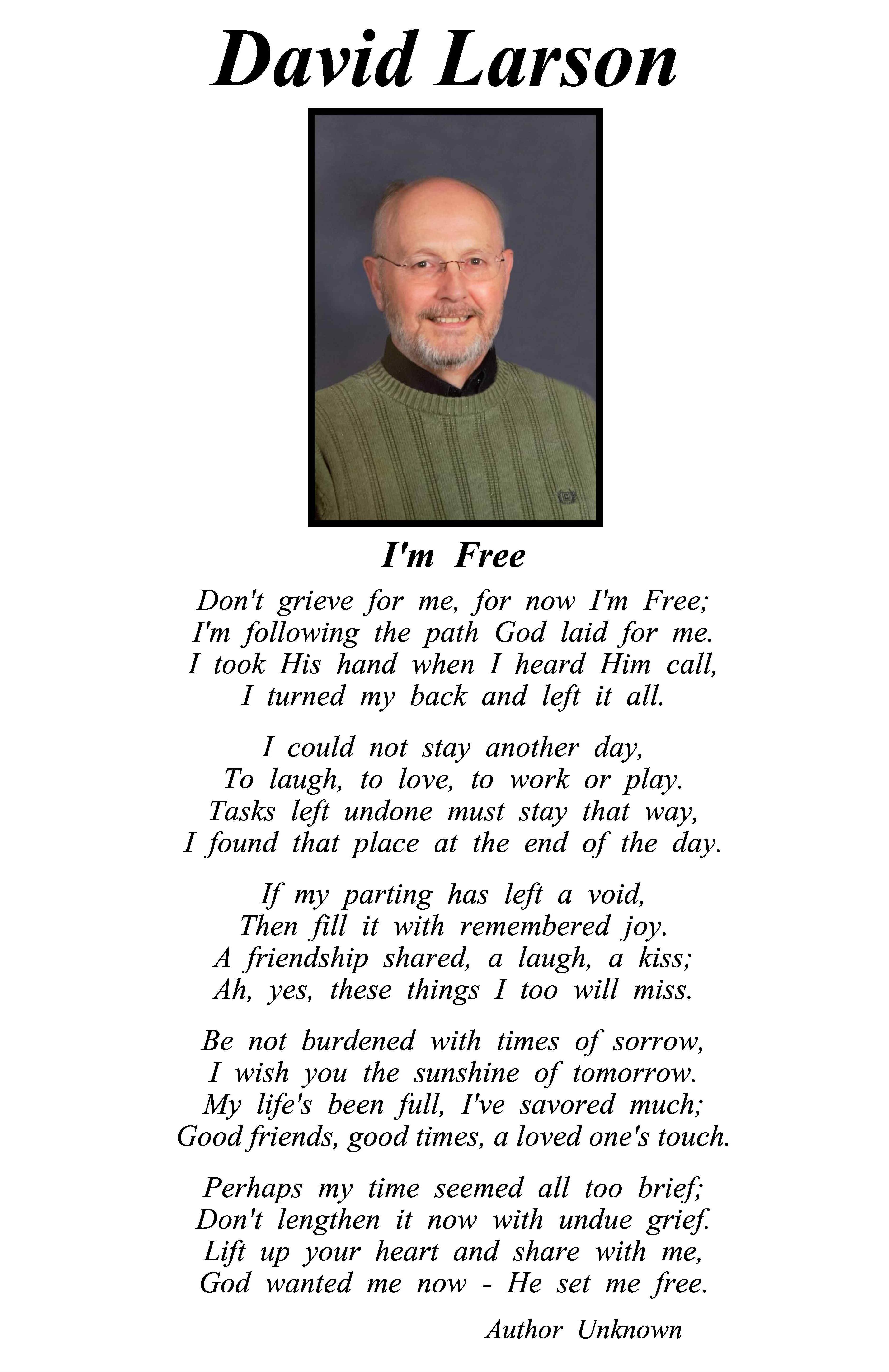 Obituary David Larson of Oakes, North Dakota DAHLSTROM FUNERAL HOME